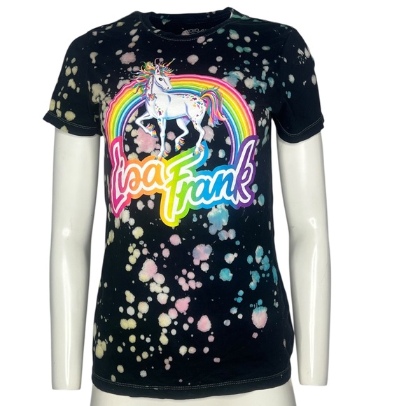 XOXO Lisa Frank Tee Size M Graphic Rainbow Unicorn with Multicolor Splatter - Picture 1 of 6